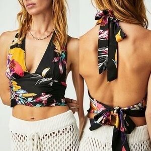 Free People Seraphina Crop Halter Top in a tropical floral print